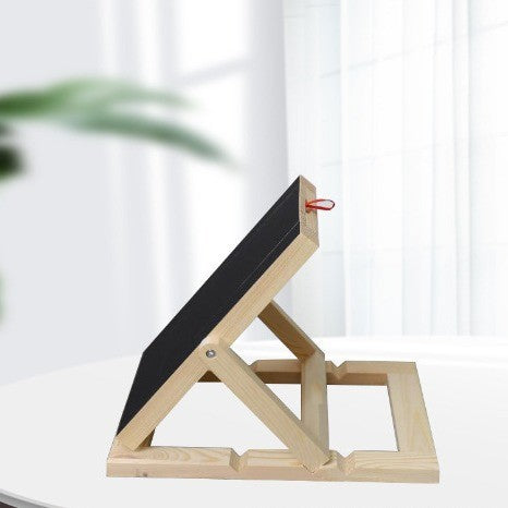 Wooden and black adjustable stand on a white background
