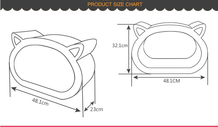 Product size chart showing dimensions of a cat-shaped item.