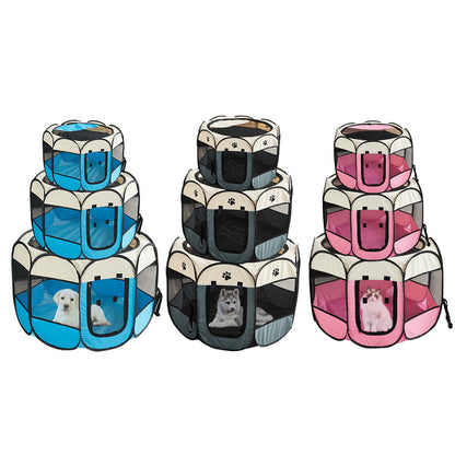 Foldable pet playpen for dogs and cats indoor outdoor waterproof portable enclosure with breathable mesh panels
