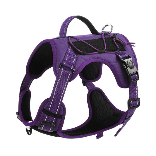 Purple no-pull adjustable dog harness designed for comfortable walking and training