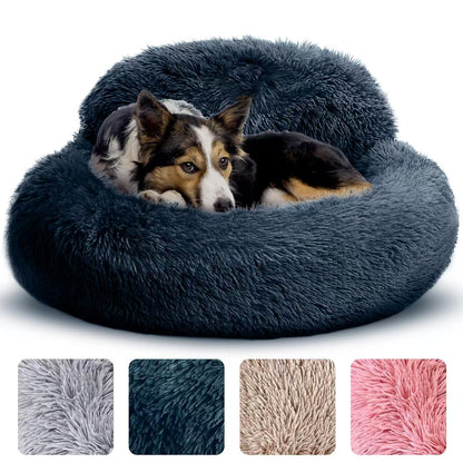 Calming Plush Cat Bed – Warm Donut Pet Nest for Cats & Dogs
