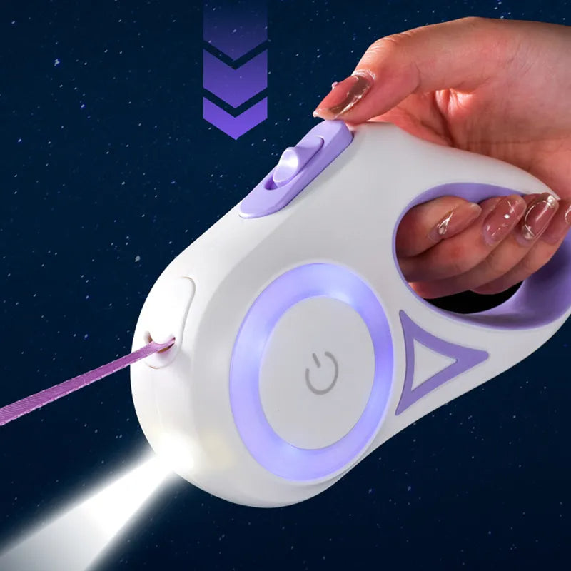 Retractable LED dog leash for safe outdoor walks