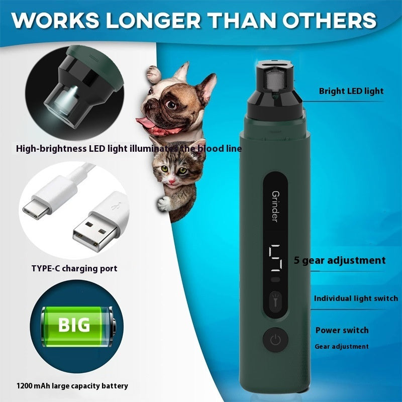 Dog & Cat Nail Grinder – Quiet Rechargeable Trimmer with LED Light