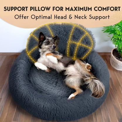 Calming Plush Cat Bed – Warm Donut Pet Nest for Cats & Dogs