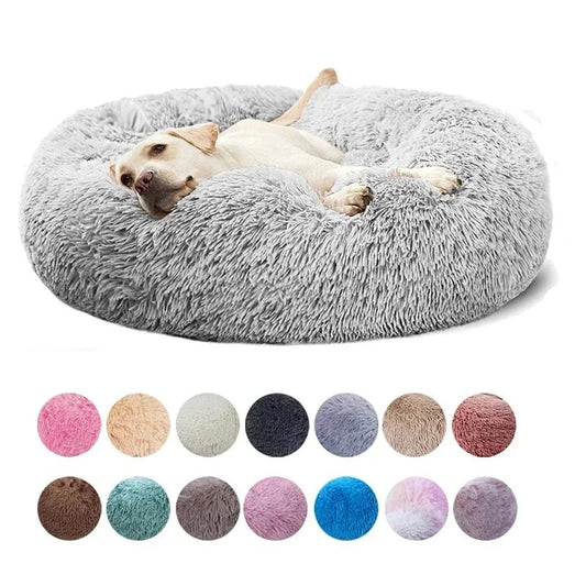 Machine-Washable Plush Round Dog Bed | Soft Calming Pet Bed