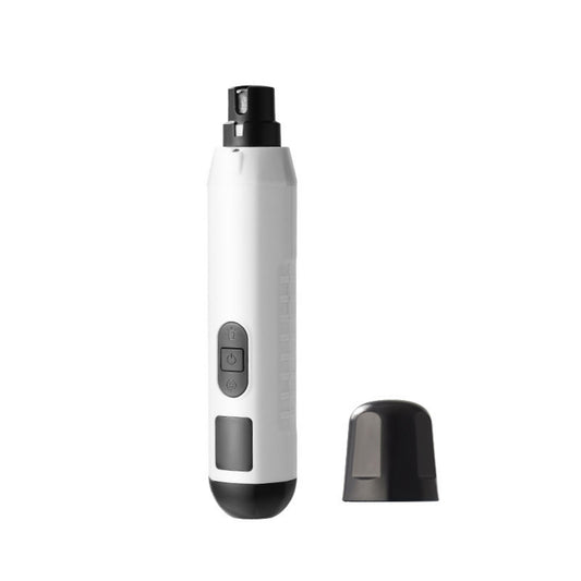 White electronic device with black accents on a white background