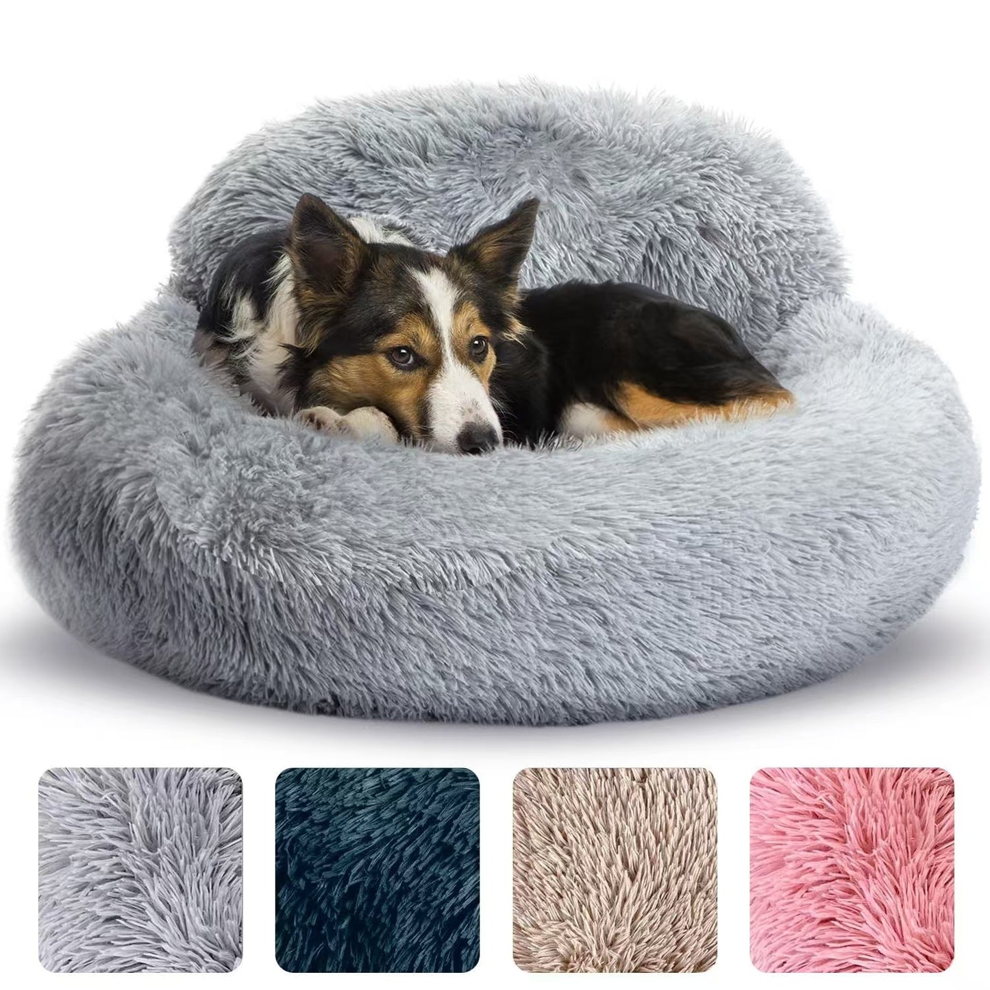 Calming Plush Cat Bed – Warm Donut Pet Nest for Cats & Dogs