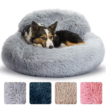 Calming Plush Cat Bed – Warm Donut Pet Nest for Cats & Dogs