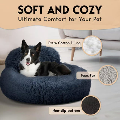 Calming Plush Cat Bed – Warm Donut Pet Nest for Cats & Dogs