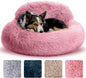Calming Plush Cat Bed – Warm Donut Pet Nest for Cats & Dogs