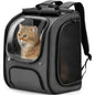 Gray cat travel backpack carrier with transparent viewing window for cats and small dogs in Canada and USA.