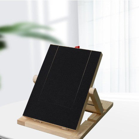 Black dog nail scratch board mounted on a wooden stand shown in a square view for safe and natural at-home nail grooming