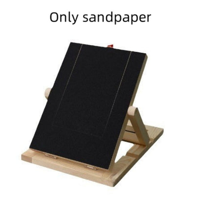 Black dog nail scratch board on a wooden stand shown in a square product view for safe at-home pet grooming