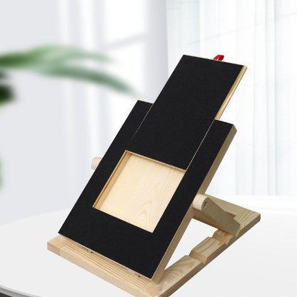 Wooden and black adjustable stand on a white background