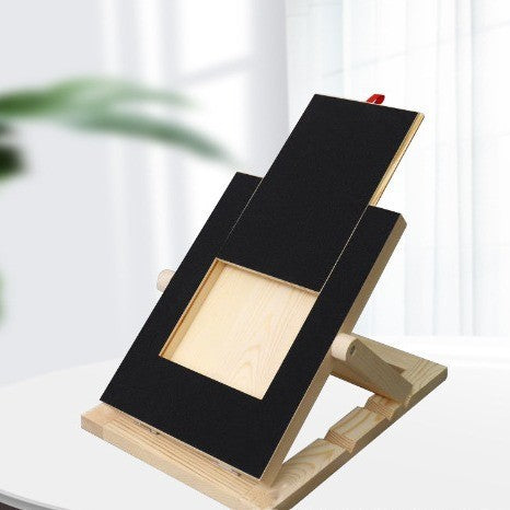 Wooden and black adjustable stand on a white background