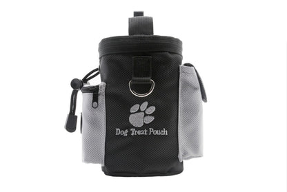 Black dog training treat pouch with paw print design for walks and obedience training