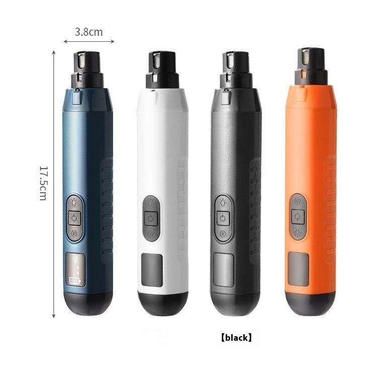 Cat and dog nail grinder in black, blue, orange and white colors for safe pet grooming in Canada with LED light electric trimmer