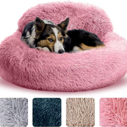 Calming Plush Cat Bed – Warm Donut Pet Nest for Cats & Dogs