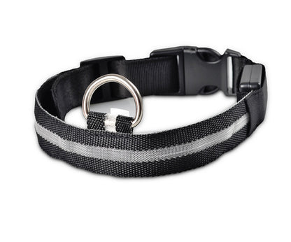 Black LED dog collar for night walking and pet safety
