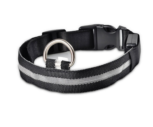 Black LED dog collar for night walking and pet safety