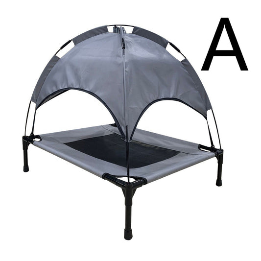 Outdoor elevated dog bed with removable sunshade tent for camping, backyard, patio, and travel
