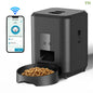 Smart automatic pet feeder with food bowl and mobile app control for cats and dogs on white background