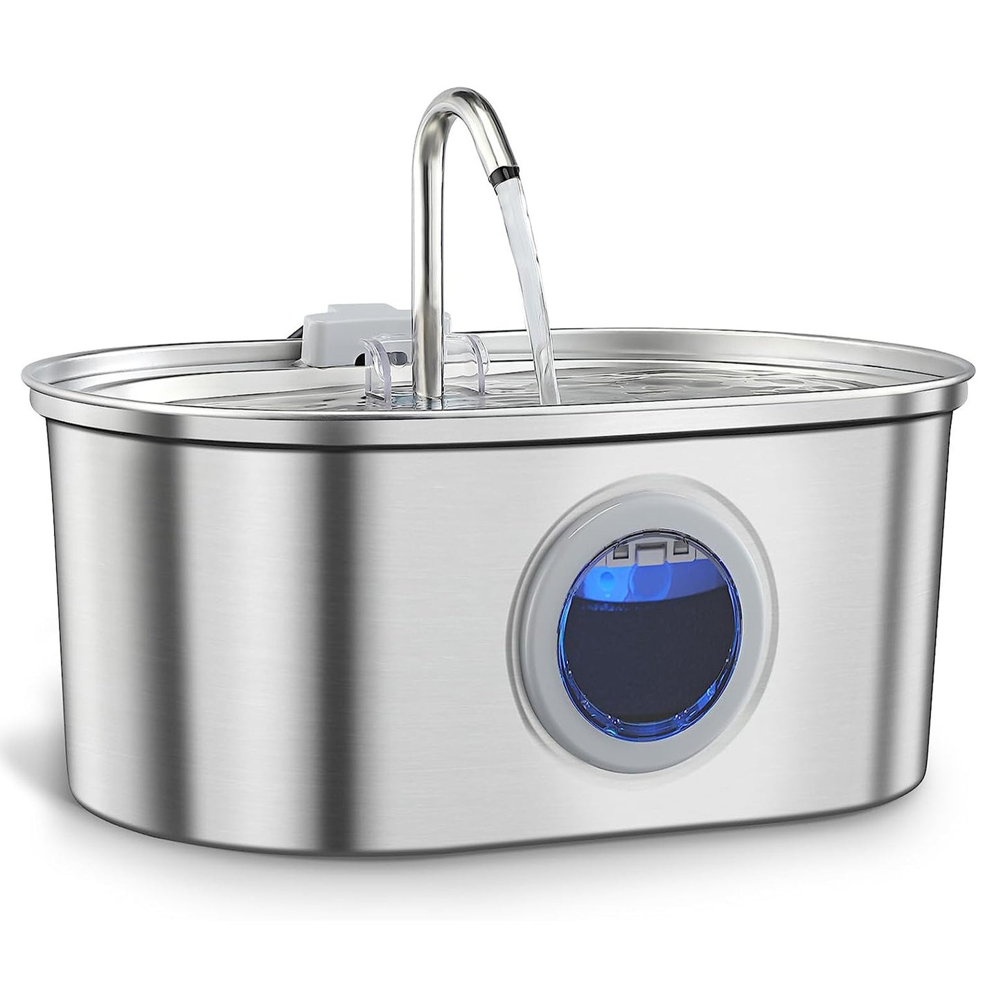 Stainless steel pet water fountain with digital display for cats and dogs, automatic filtered drinking water dispenser