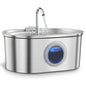 Stainless steel pet water fountain with digital display for cats and dogs, automatic filtered drinking water dispenser