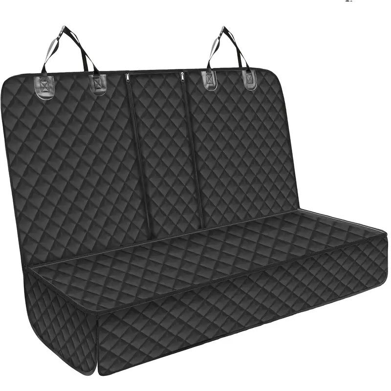 Black waterproof dog car seat cover with quilted diamond pattern for back seat protection and pet travel